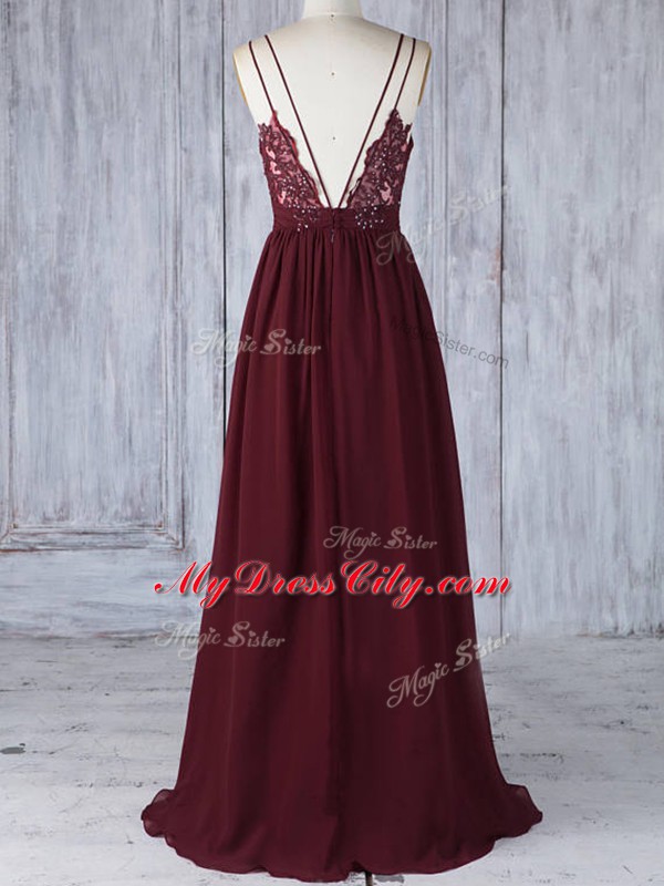 Colorful Appliques Wedding Party Dress Burgundy Zipper Sleeveless Floor Length