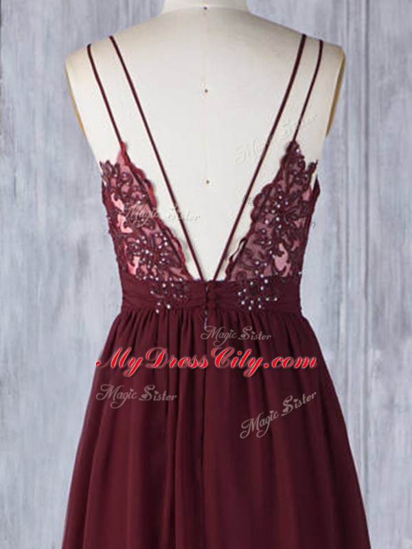 Colorful Appliques Wedding Party Dress Burgundy Zipper Sleeveless Floor Length