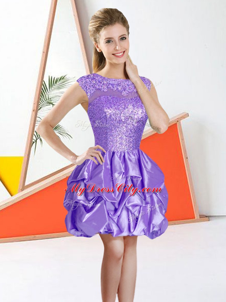 Extravagant Knee Length Ball Gowns Sleeveless Lavender Dama Dress Backless