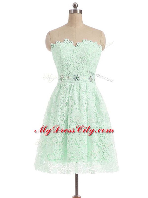 Luxurious Mini Length Zipper Apple Green for Prom and Party and Sweet 16 with Beading and Lace