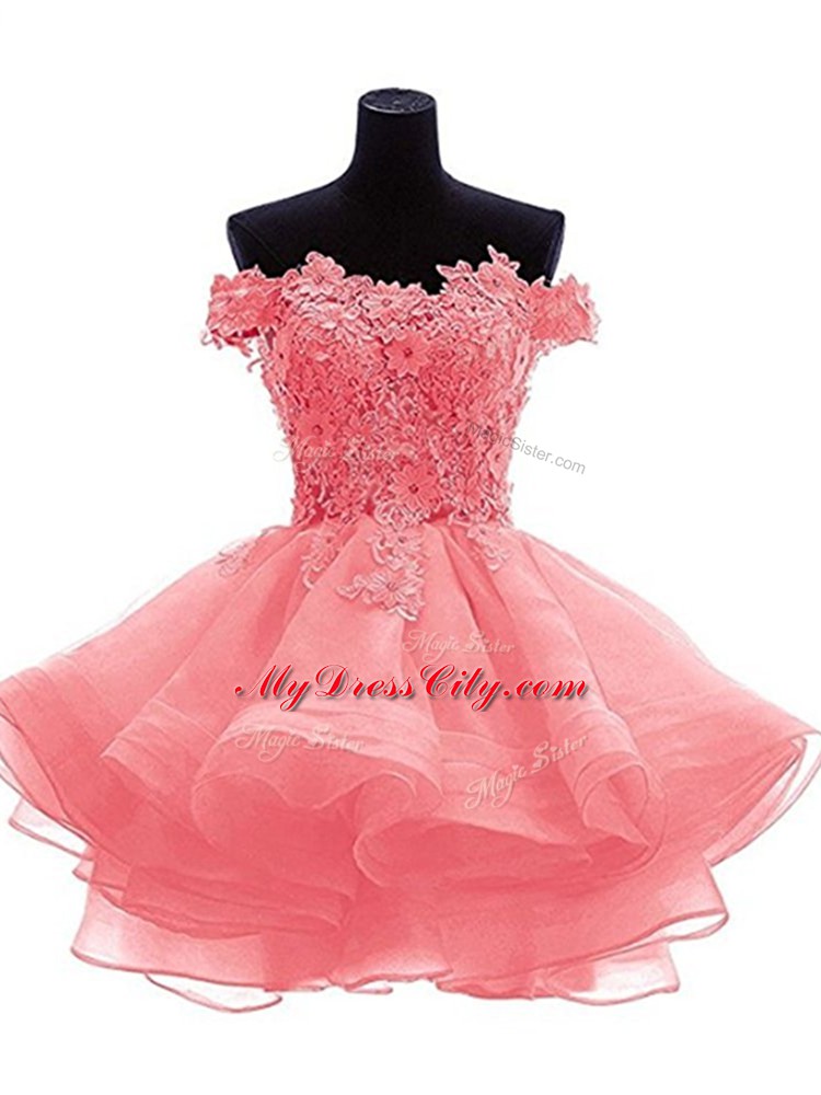 Stylish Off The Shoulder Sleeveless Organza Evening Dress Beading and Lace and Appliques Zipper