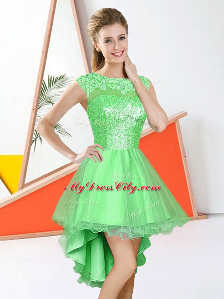 Dramatic A-line Organza Bateau Sleeveless Beading and Lace Knee Length Backless Quinceanera Court of Honor Dress