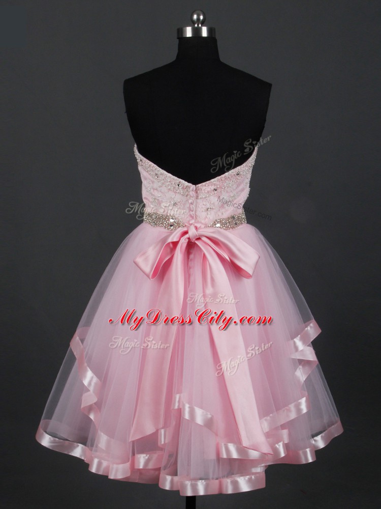 Designer Baby Pink Zipper Sweetheart Beading and Lace and Ruffles Court Dresses for Sweet 16 Tulle Sleeveless