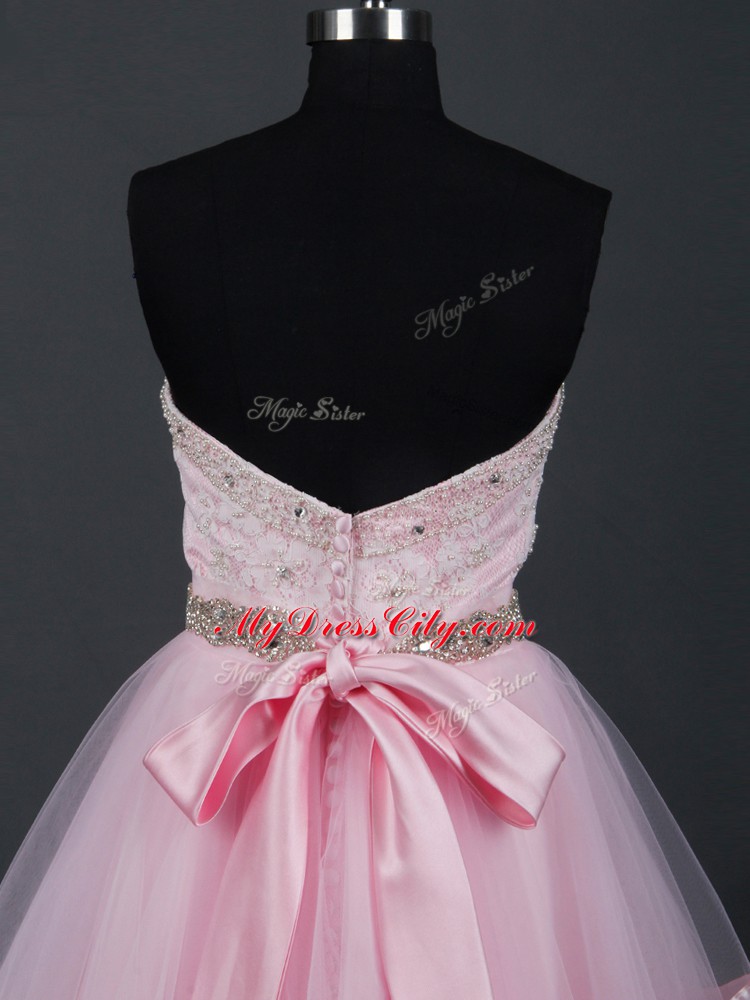 Designer Baby Pink Zipper Sweetheart Beading and Lace and Ruffles Court Dresses for Sweet 16 Tulle Sleeveless