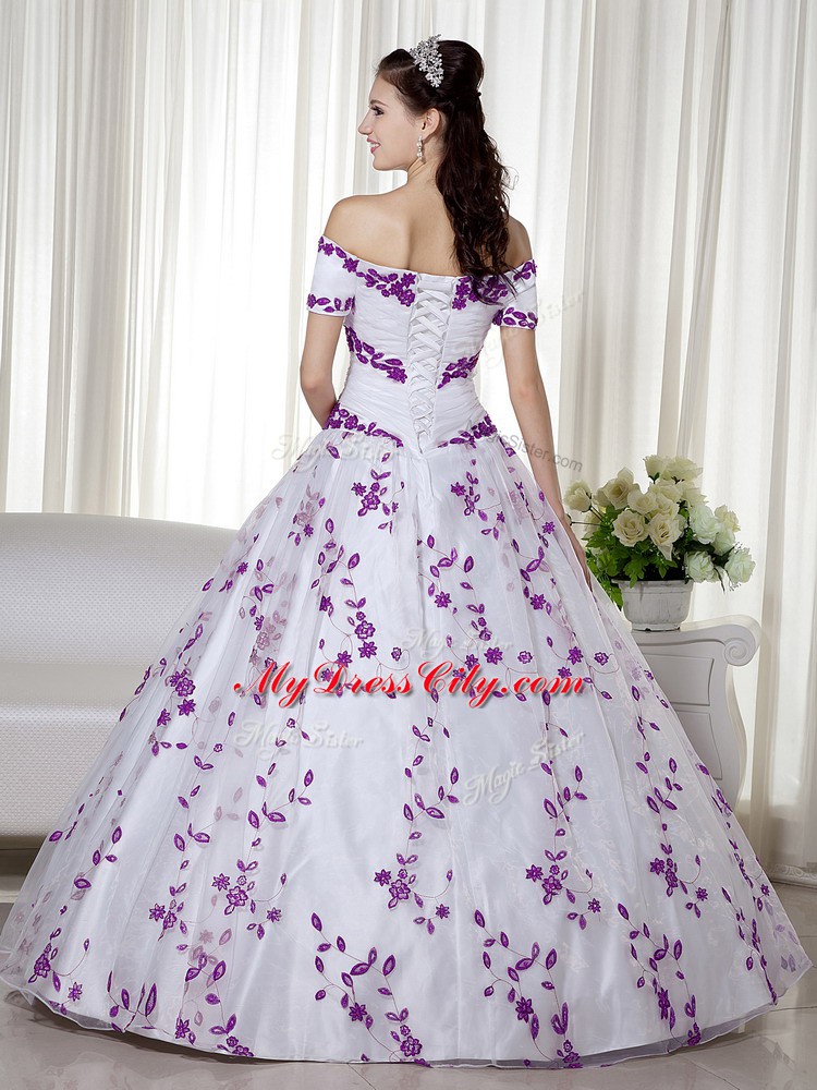 Excellent Short Sleeves Embroidery Lace Up 15 Quinceanera Dress