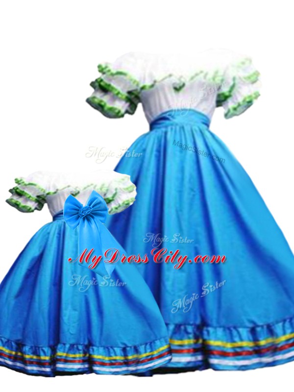 Ball Gowns 15th Birthday Dress Baby Blue Off The Shoulder Taffeta Sleeveless Floor Length Lace Up