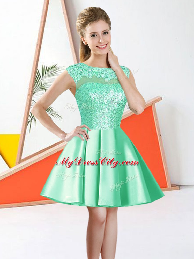 Perfect Apple Green Bateau Backless Beading and Lace Vestidos de Damas Sleeveless