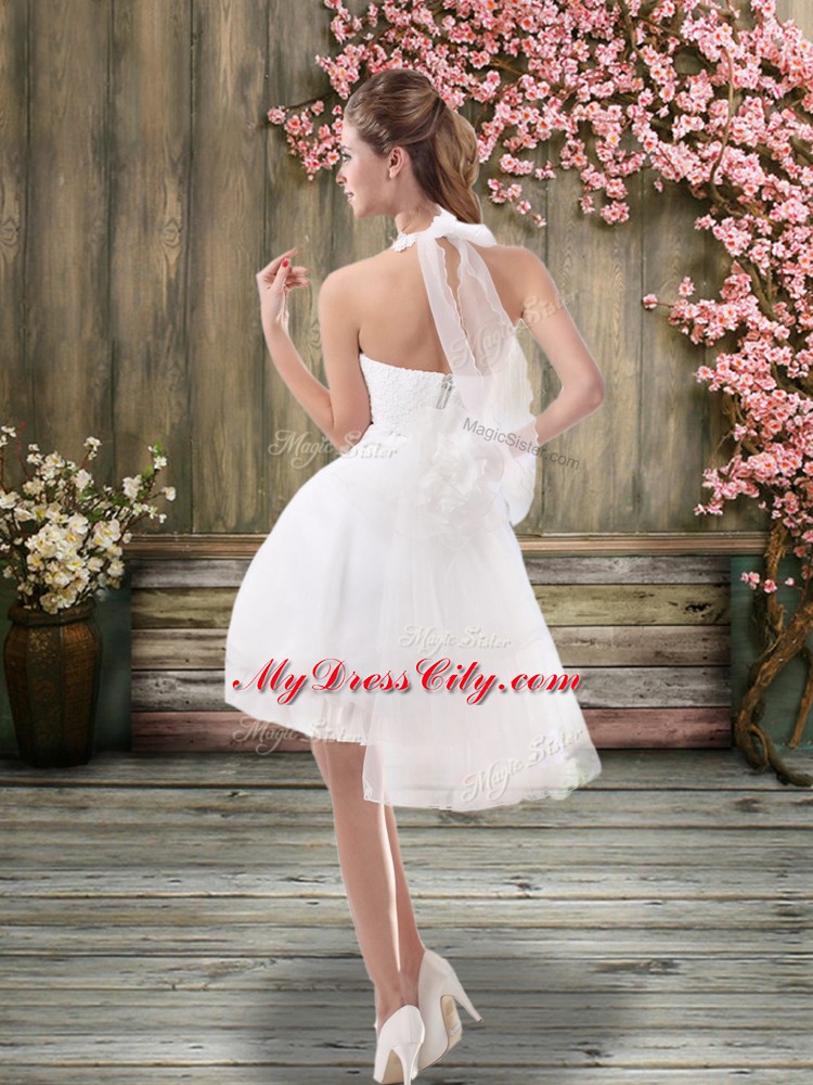 High Quality White Chiffon Backless Bridal Gown Sleeveless Mini Length Ruching