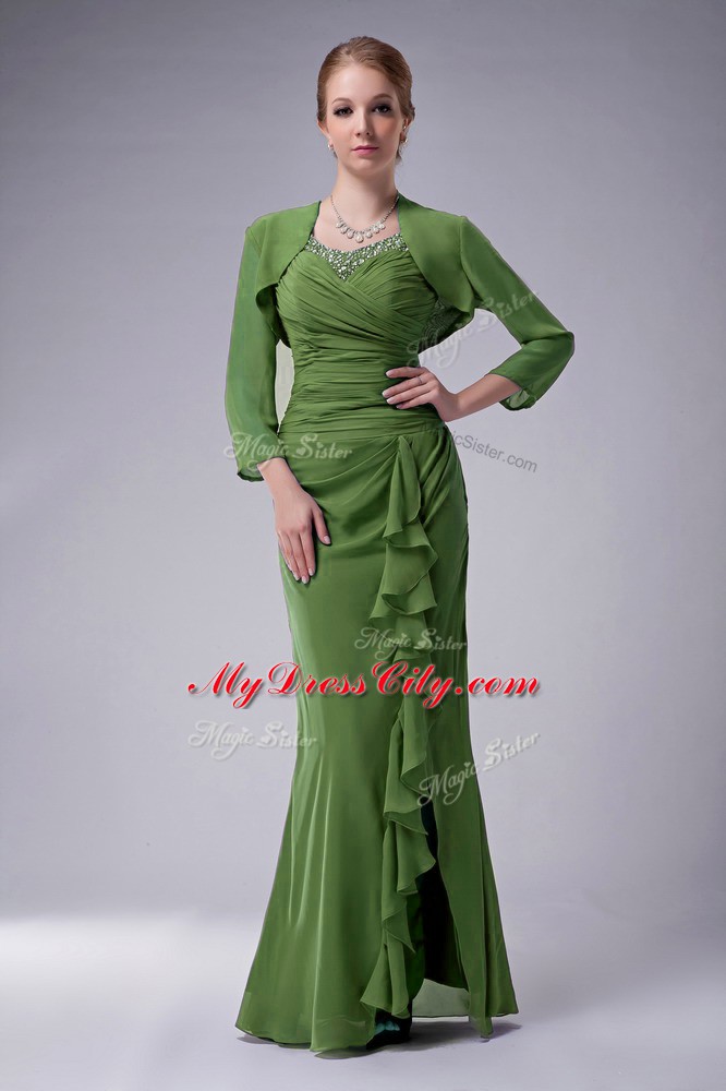 Top Selling Sleeveless Floor Length Beading Zipper Mother of Bride Dresses with Green