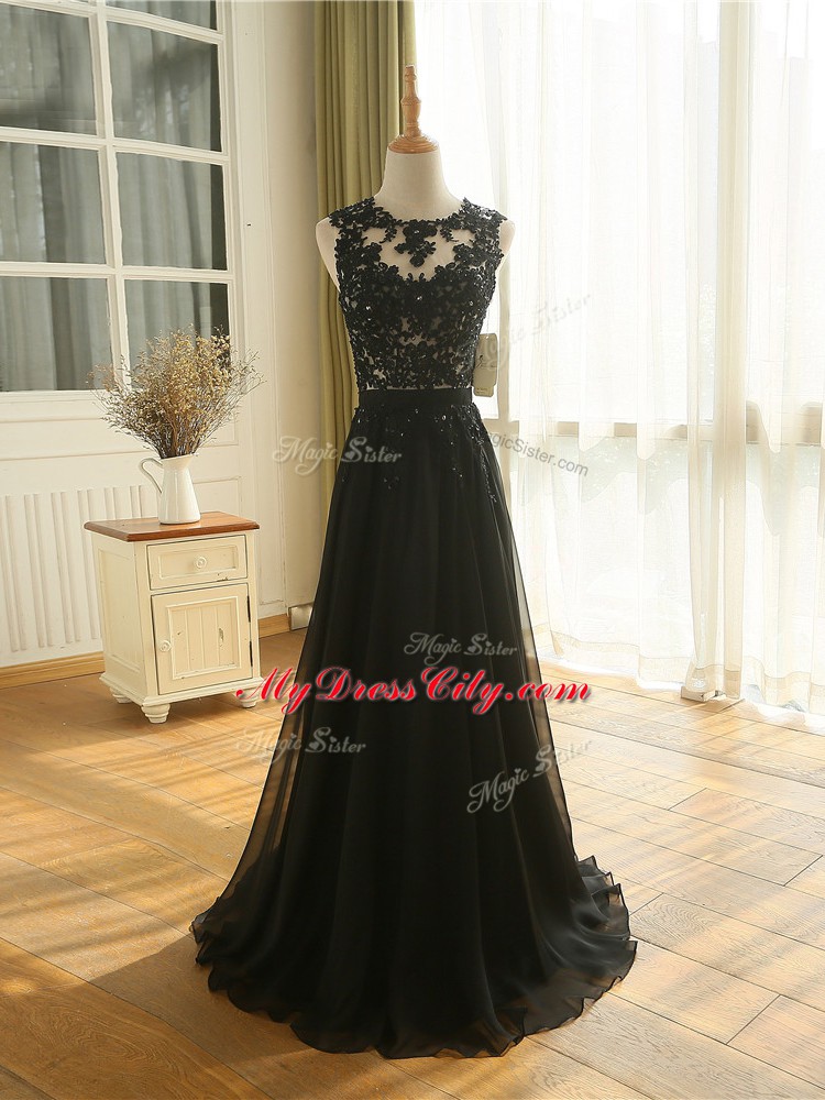 Hot Sale Floor Length Black Hoco Dress Scoop Sleeveless Zipper