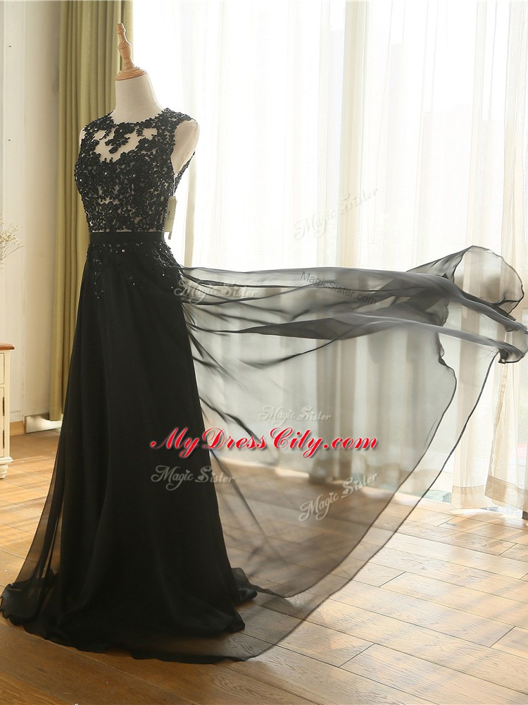 Hot Sale Floor Length Black Hoco Dress Scoop Sleeveless Zipper