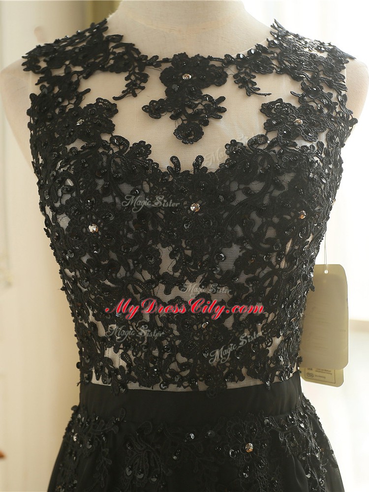 Hot Sale Floor Length Black Hoco Dress Scoop Sleeveless Zipper