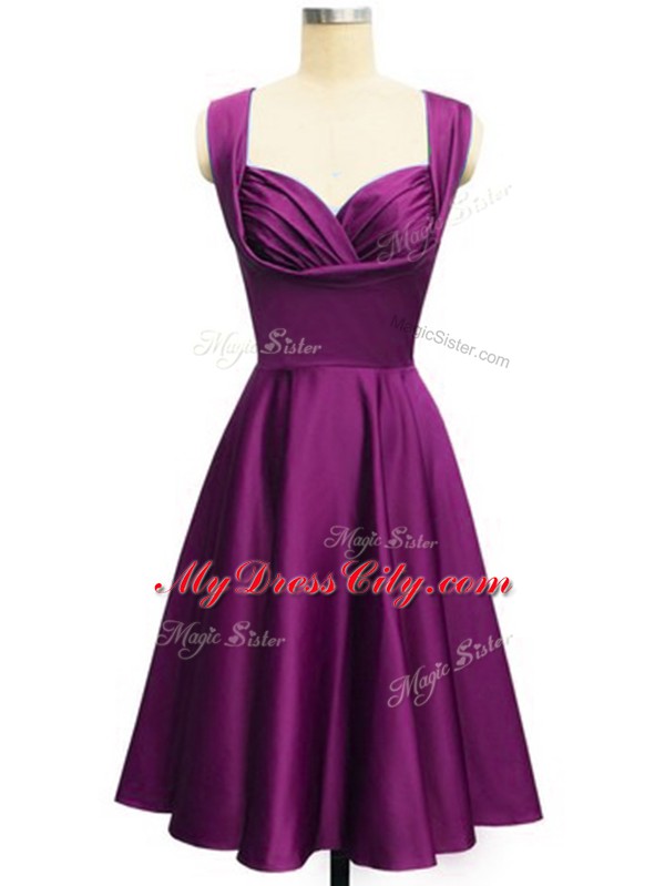 Super Knee Length Purple Bridesmaid Dress Taffeta Sleeveless Ruching