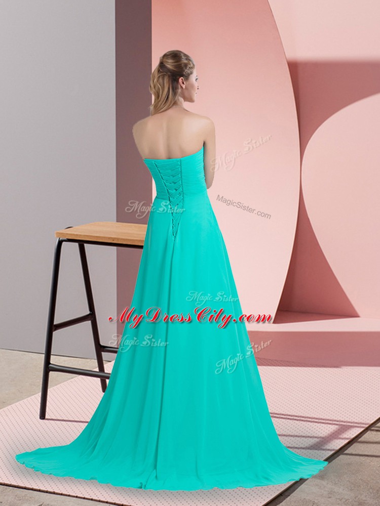 Classical Chiffon Sleeveless Prom Gown Brush Train and Beading