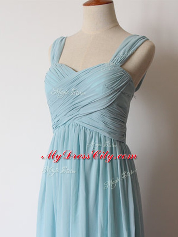 Aqua Blue Wedding Party Dress Prom and Party and Wedding Party with Ruching Straps Sleeveless Zipper