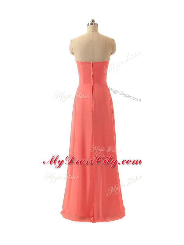 Custom Design Watermelon Red Chiffon Zipper Strapless Sleeveless Floor Length Bridesmaid Dresses Hand Made Flower