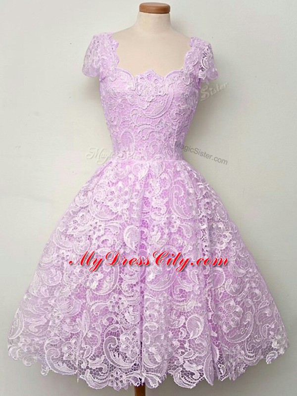 Lilac Straps Lace Up Lace Dama Dress for Quinceanera Sleeveless