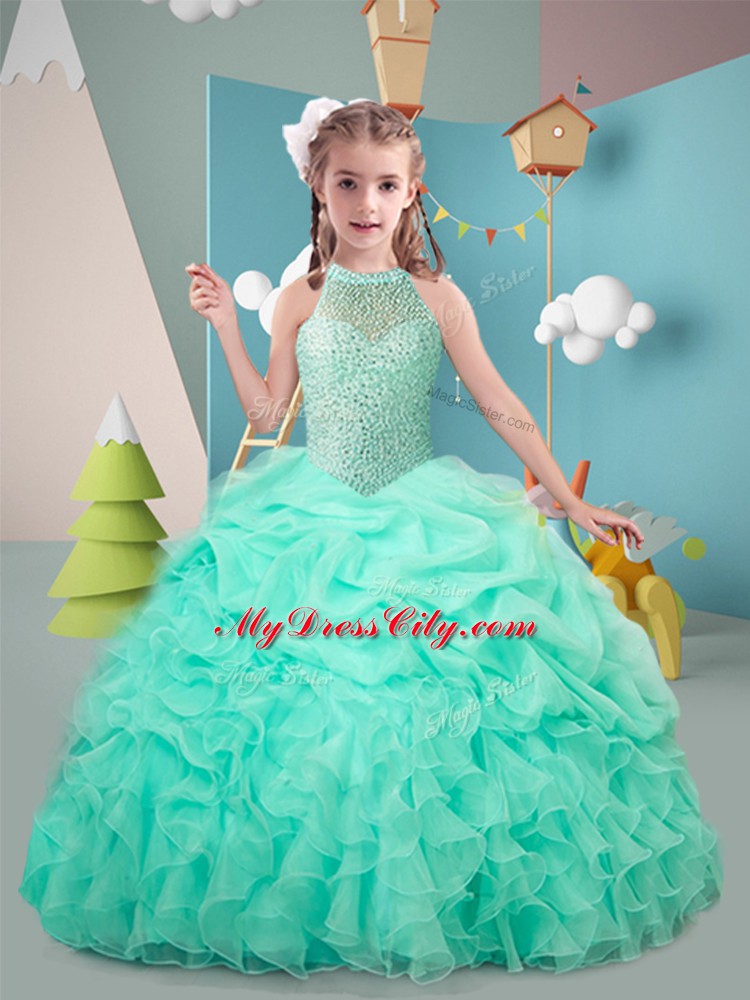 Superior Hot Pink and Apple Green Sleeveless Ruffles Floor Length Pageant Gowns For Girls