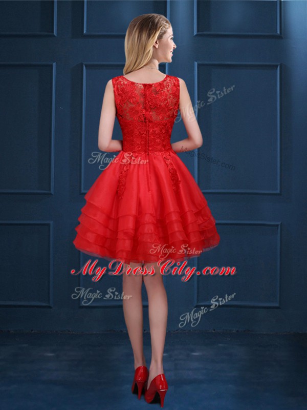 Hot Pink Sleeveless Tulle Zipper Dama Dress for Prom and Party