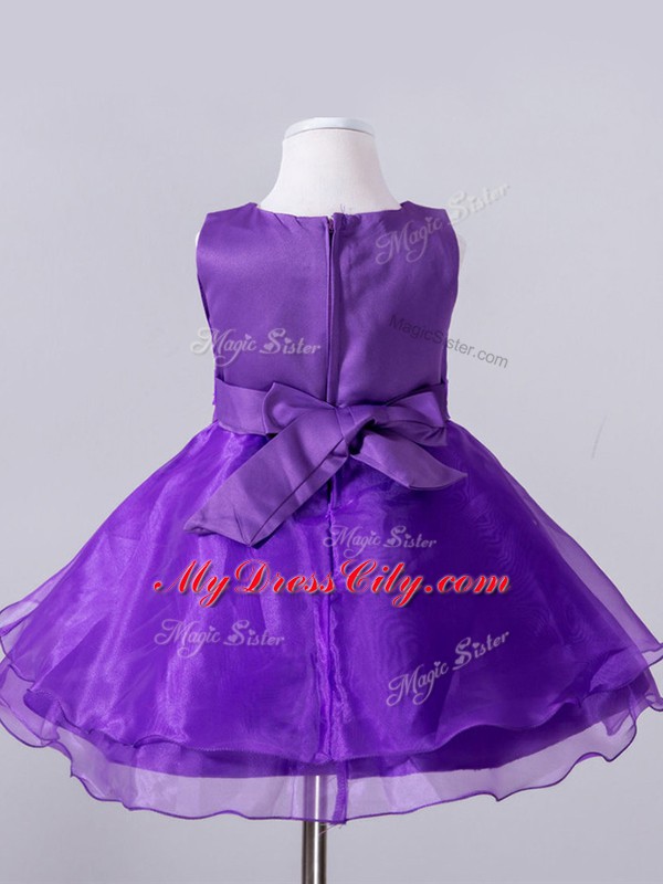 Edgy Organza Sleeveless Knee Length Toddler Flower Girl Dress and Beading and Hand Made Flower