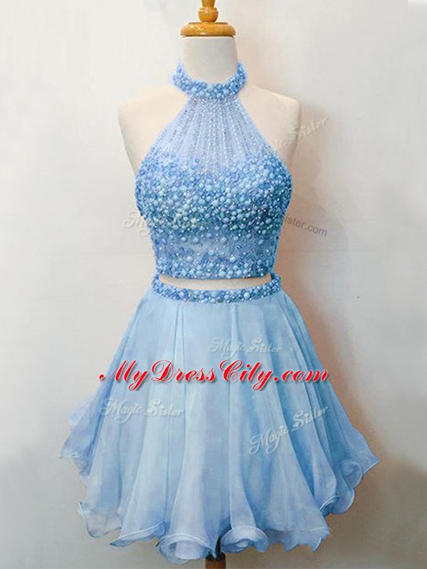 Blue Sleeveless Organza Lace Up Vestidos de Damas for Prom and Party and Wedding Party