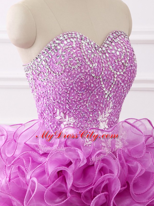 Custom Designed Lace Up Sweet 16 Quinceanera Dress Multi-color for Military Ball and Sweet 16 and Quinceanera with Beading and Appliques and Ruffles Brush Train