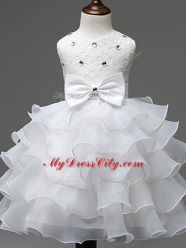 Dynamic Scoop Sleeveless Zipper Flower Girl Dresses White Organza