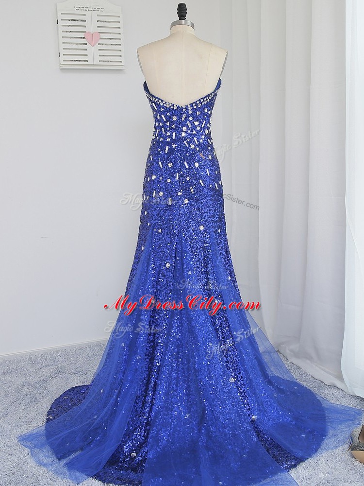 Zipper Juniors Evening Dress Royal Blue for Prom and Party and Military Ball with Beading and Sequins