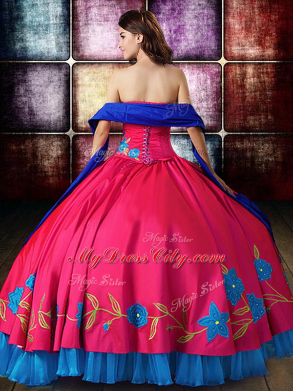 Luxurious Hot Pink Sleeveless Taffeta Lace Up Ball Gown Prom Dress for Military Ball and Sweet 16 and Quinceanera