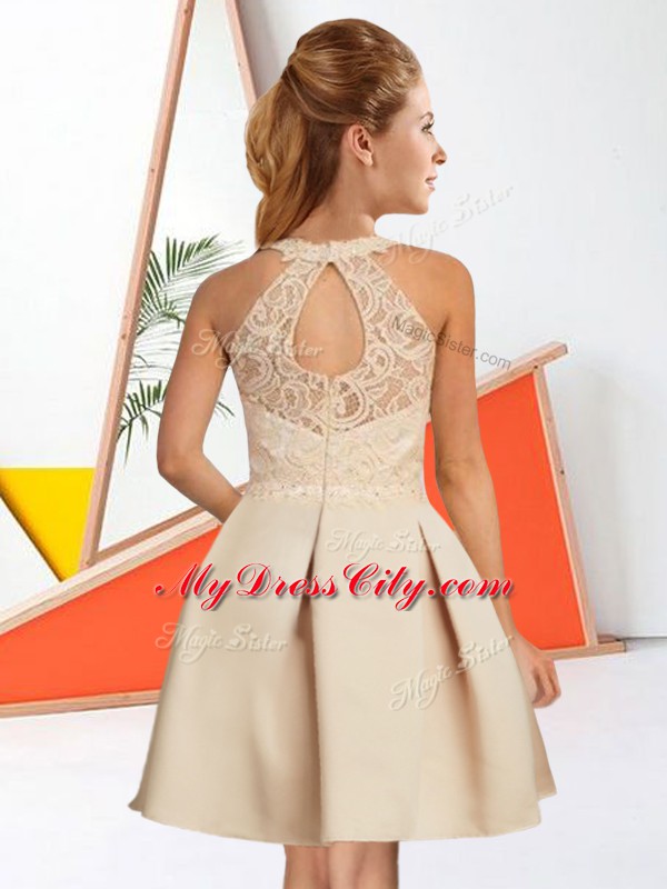 Ideal Lace Bridesmaids Dress Champagne Zipper Sleeveless Knee Length