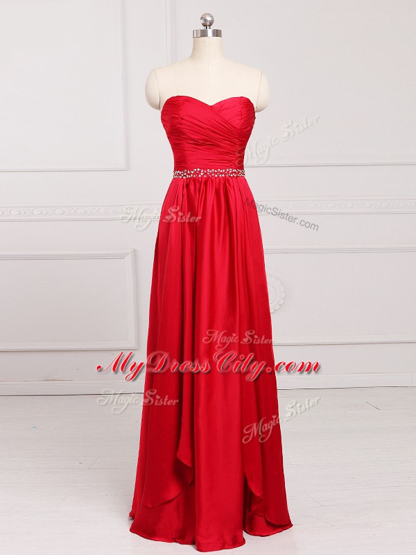 Red Empire Sweetheart Sleeveless Taffeta Floor Length Zipper Beading and Belt Court Dresses for Sweet 16