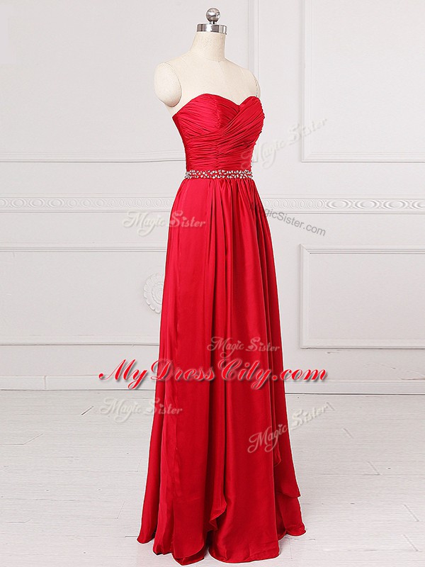 Red Empire Sweetheart Sleeveless Taffeta Floor Length Zipper Beading and Belt Court Dresses for Sweet 16