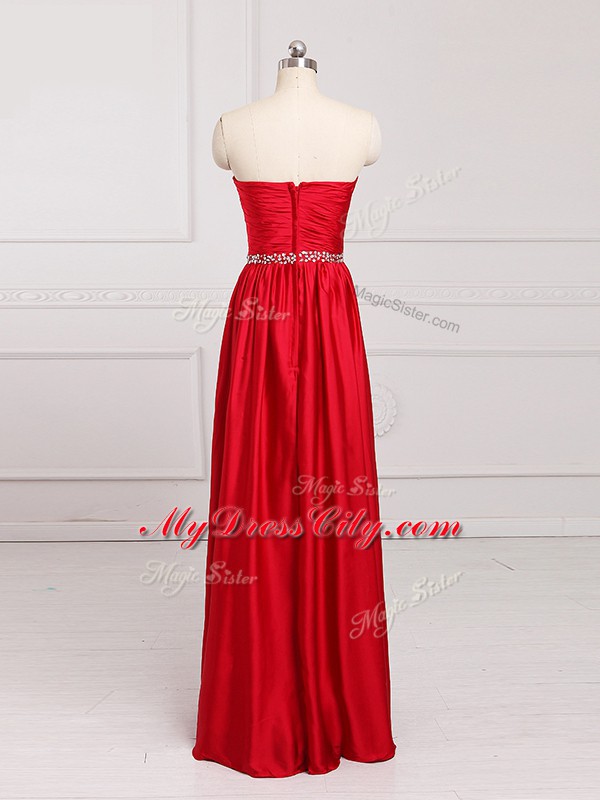 Red Empire Sweetheart Sleeveless Taffeta Floor Length Zipper Beading and Belt Court Dresses for Sweet 16