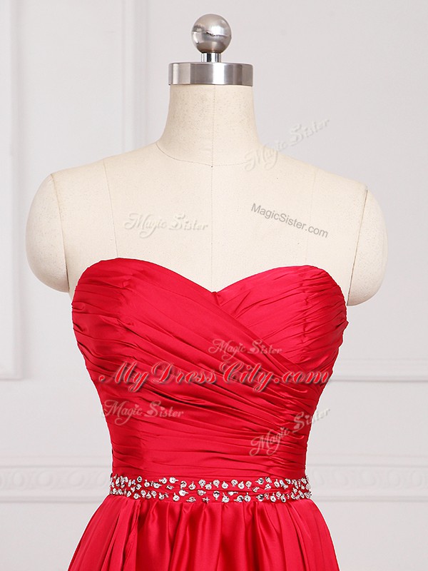 Red Empire Sweetheart Sleeveless Taffeta Floor Length Zipper Beading and Belt Court Dresses for Sweet 16