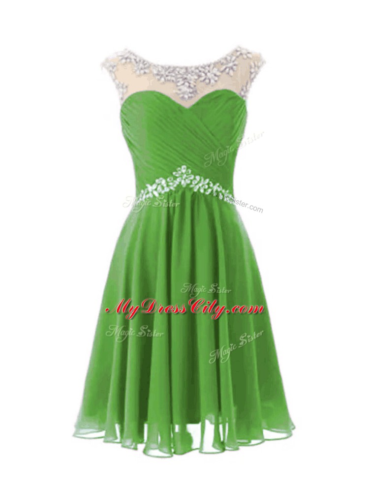 Romantic Cap Sleeves Knee Length Beading Zipper Pageant Dress for Teens with