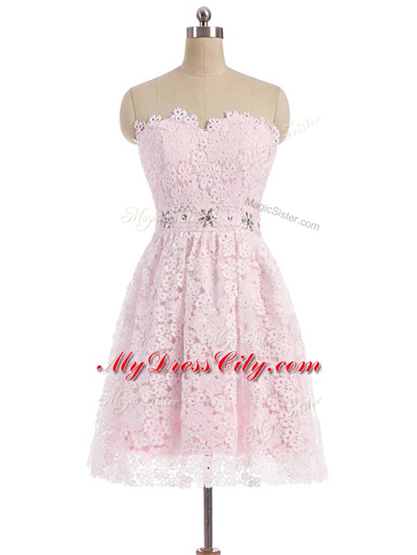 Pretty Pink Sleeveless Lace Zipper Prom Dress for Prom and Party and Sweet 16