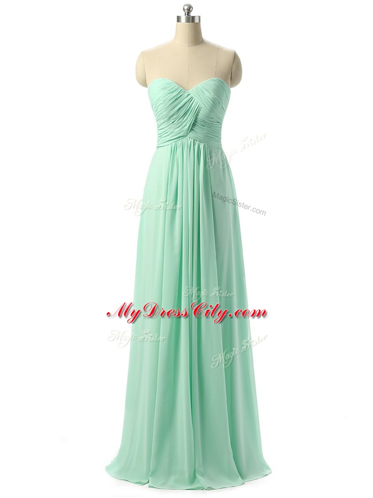 Best Apple Green Lace Up Sweetheart Ruching Damas Dress Chiffon Sleeveless