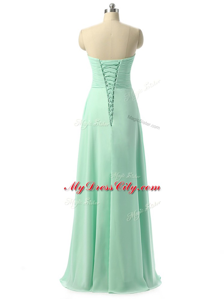 Best Apple Green Lace Up Sweetheart Ruching Damas Dress Chiffon Sleeveless