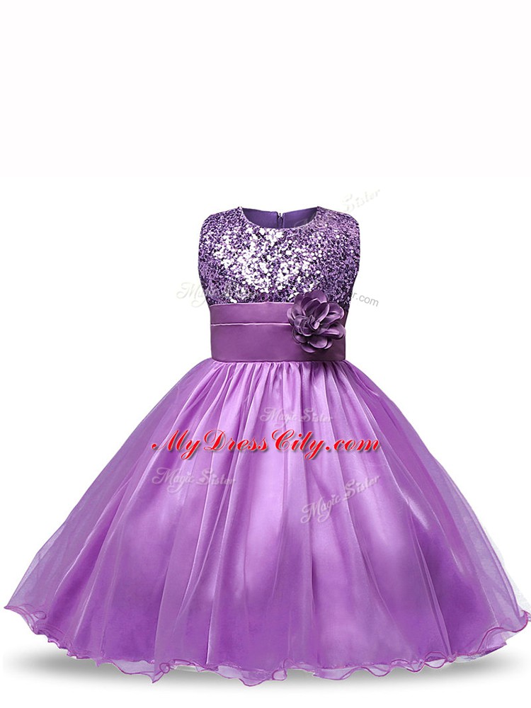 Scoop Sleeveless Zipper Toddler Flower Girl Dress Purple Organza