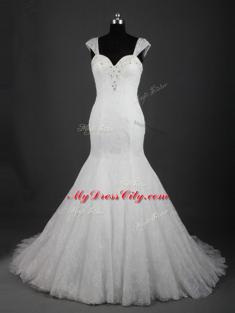 Superior Sleeveless Lace Lace Up Bridal Gown