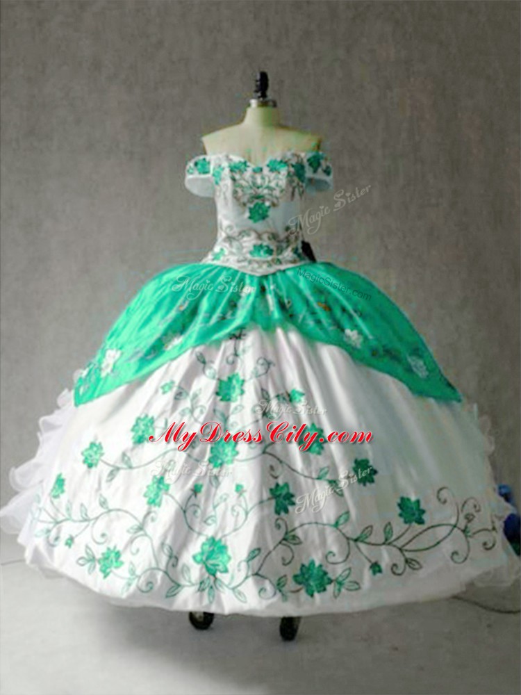 Cap Sleeves Lace Up Floor Length Embroidery and Ruffles Sweet 16 Quinceanera Dress