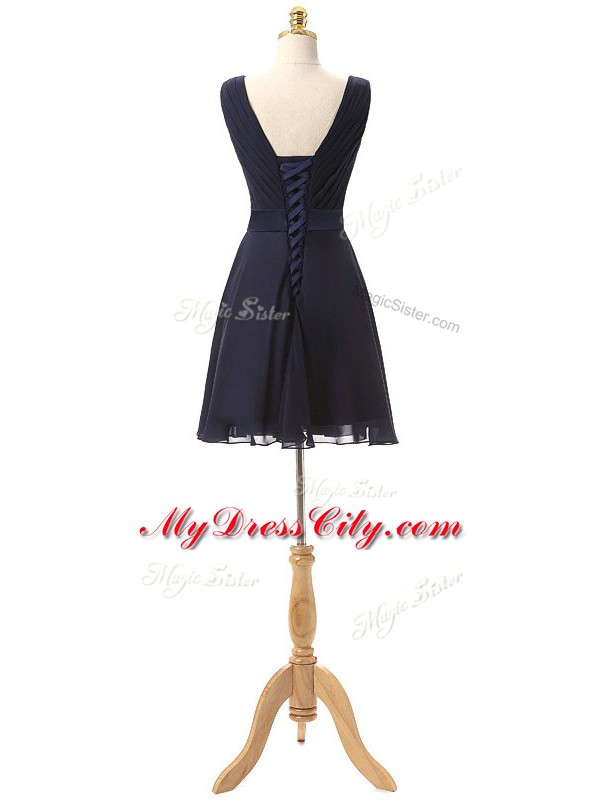 Artistic Navy Blue Sleeveless Hand Made Flower Mini Length Bridesmaid Dresses