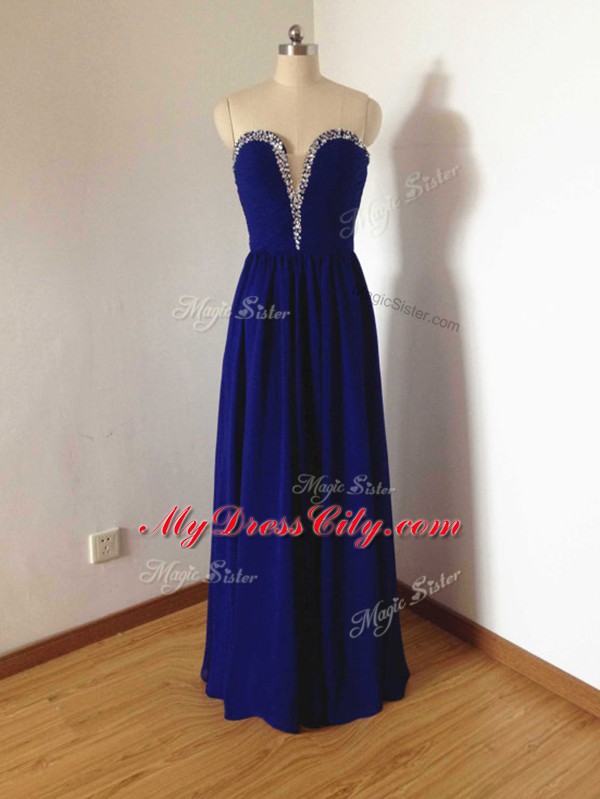 Chic Royal Blue Sleeveless Beading Floor Length Bridesmaids Dress