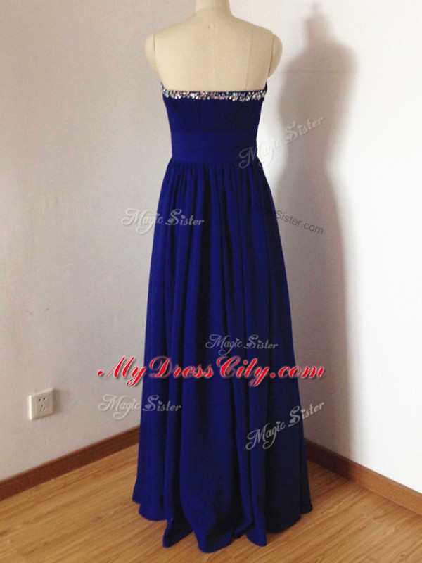 Chic Royal Blue Sleeveless Beading Floor Length Bridesmaids Dress