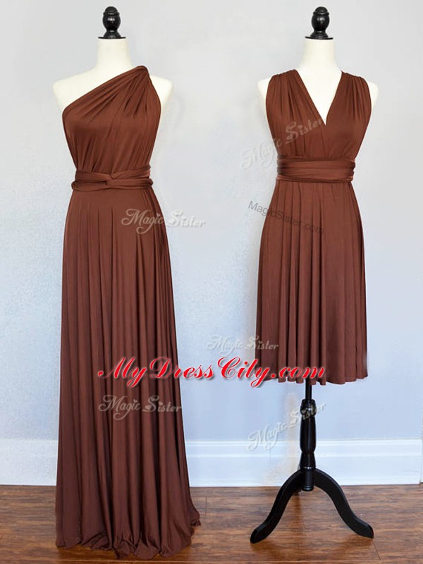 Brown Sleeveless Chiffon Lace Up Vestidos de Damas for Prom and Sweet 16 and Wedding Party