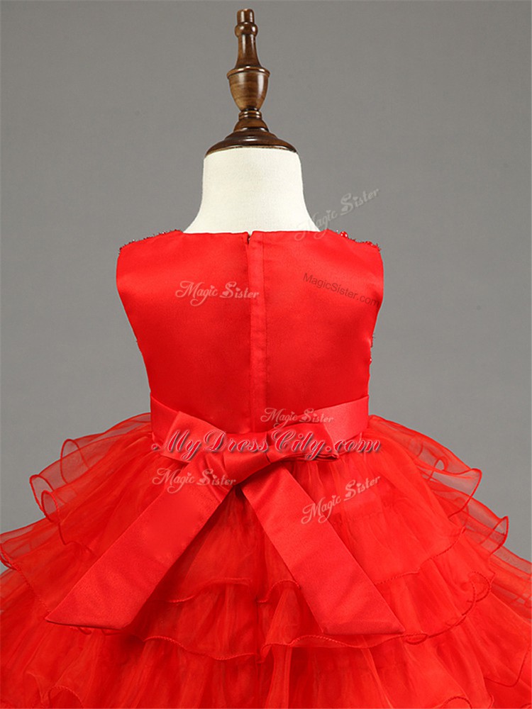 Modern Scoop Sleeveless Zipper Teens Party Dress Red Organza