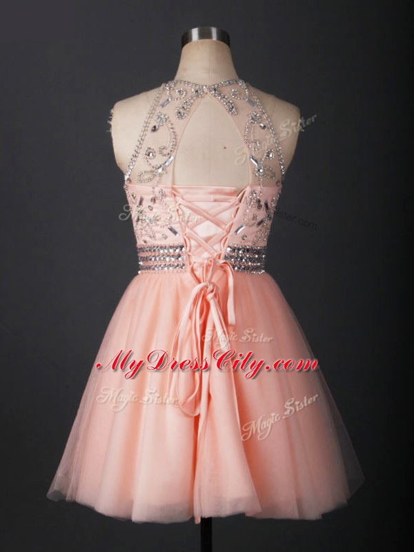 Tulle Sleeveless Mini Length Prom Gown and Beading