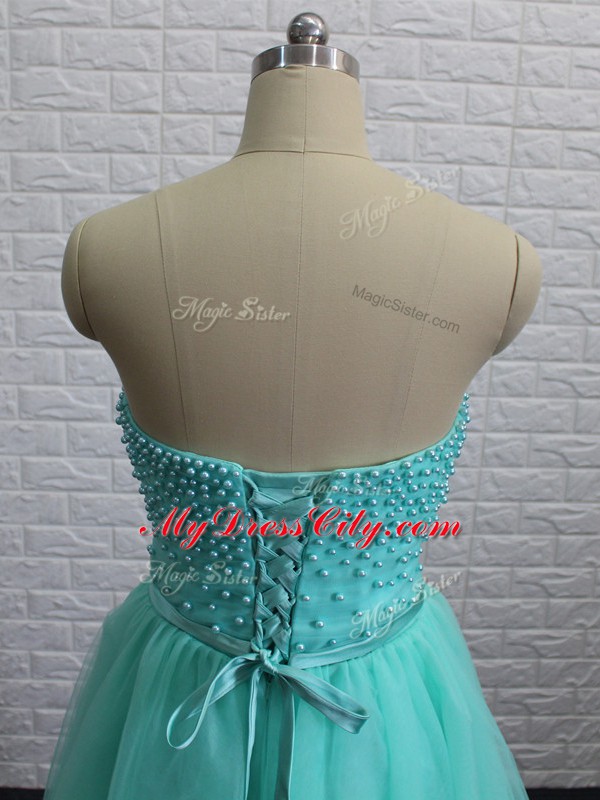 Apple Green Sweetheart Neckline Beading and Sashes ribbons Homecoming Dress Sleeveless Lace Up