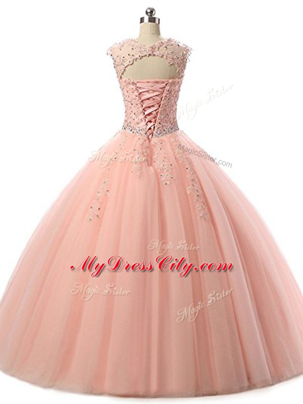 Luxurious Ball Gowns Quinceanera Dresses Wine Red Scoop Tulle Sleeveless Floor Length Lace Up