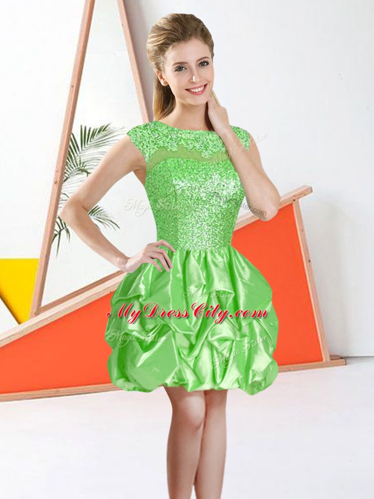 Flirting Ball Gowns Beading and Lace and Ruffles Dama Dress Backless Taffeta Sleeveless Knee Length